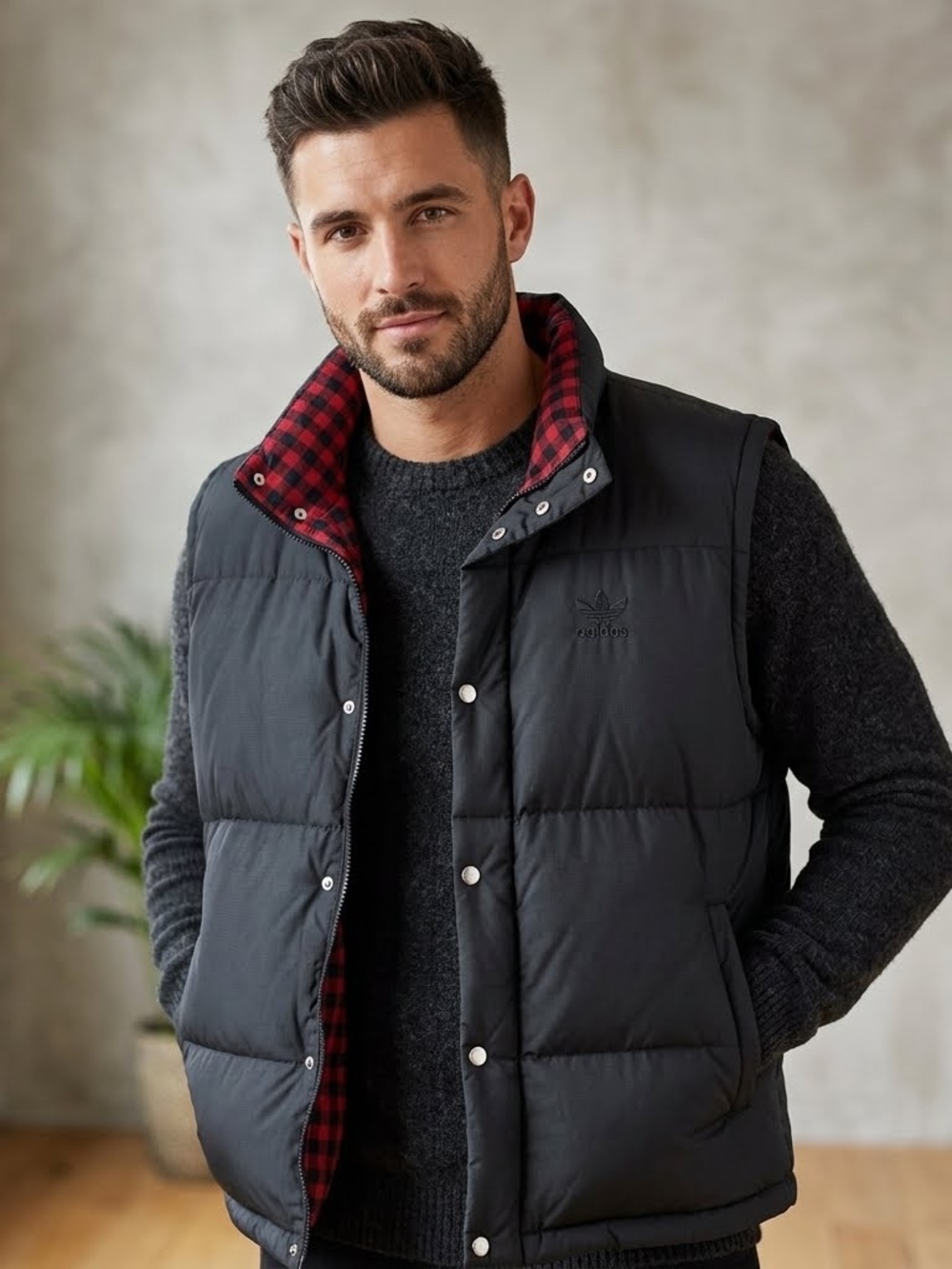 Gorpcore Adidas Mens Flannel Lined XL Puffer Vest